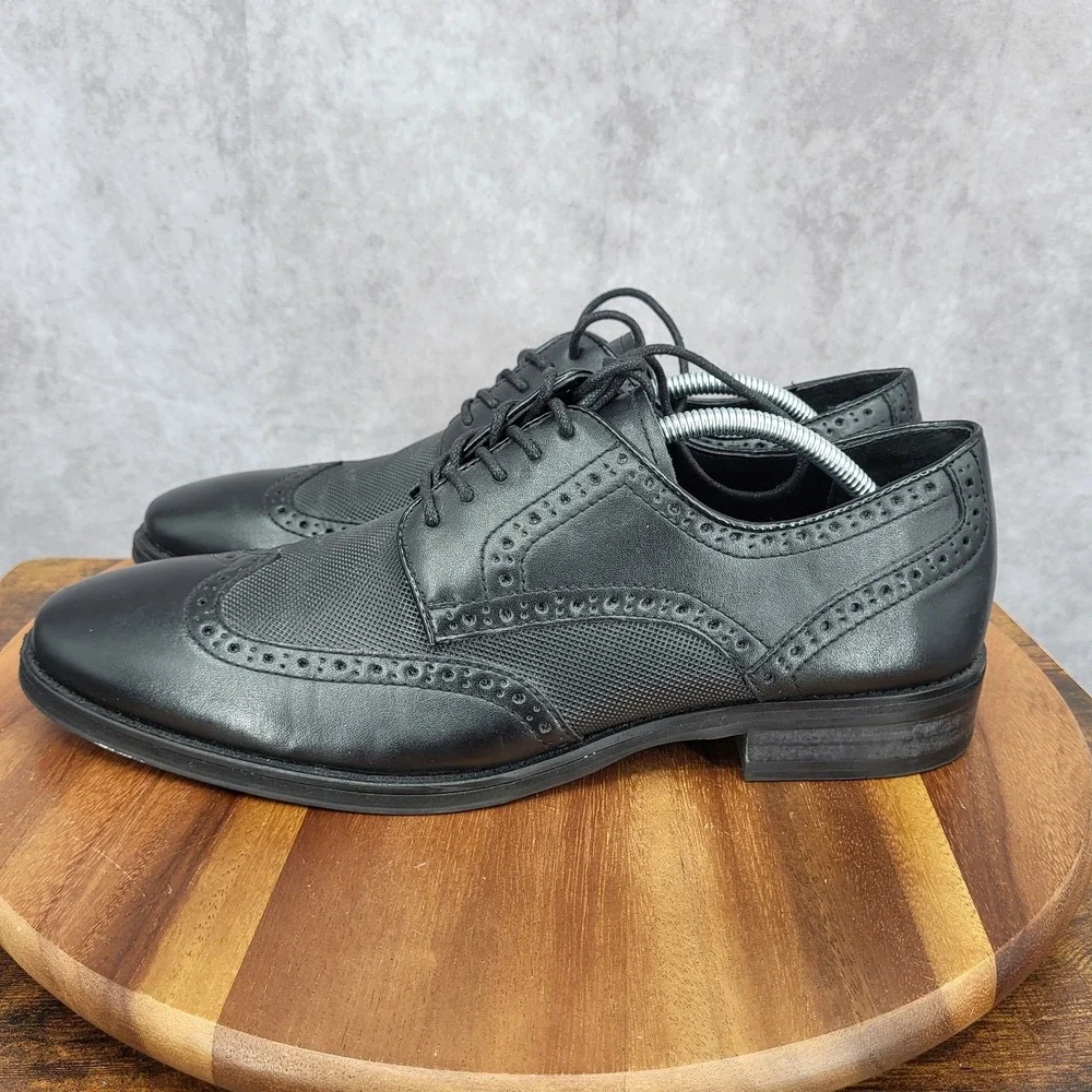 Express Oxford Shoes Mens 12 Black‎ Faux Leather Wingtip Dress Shoes